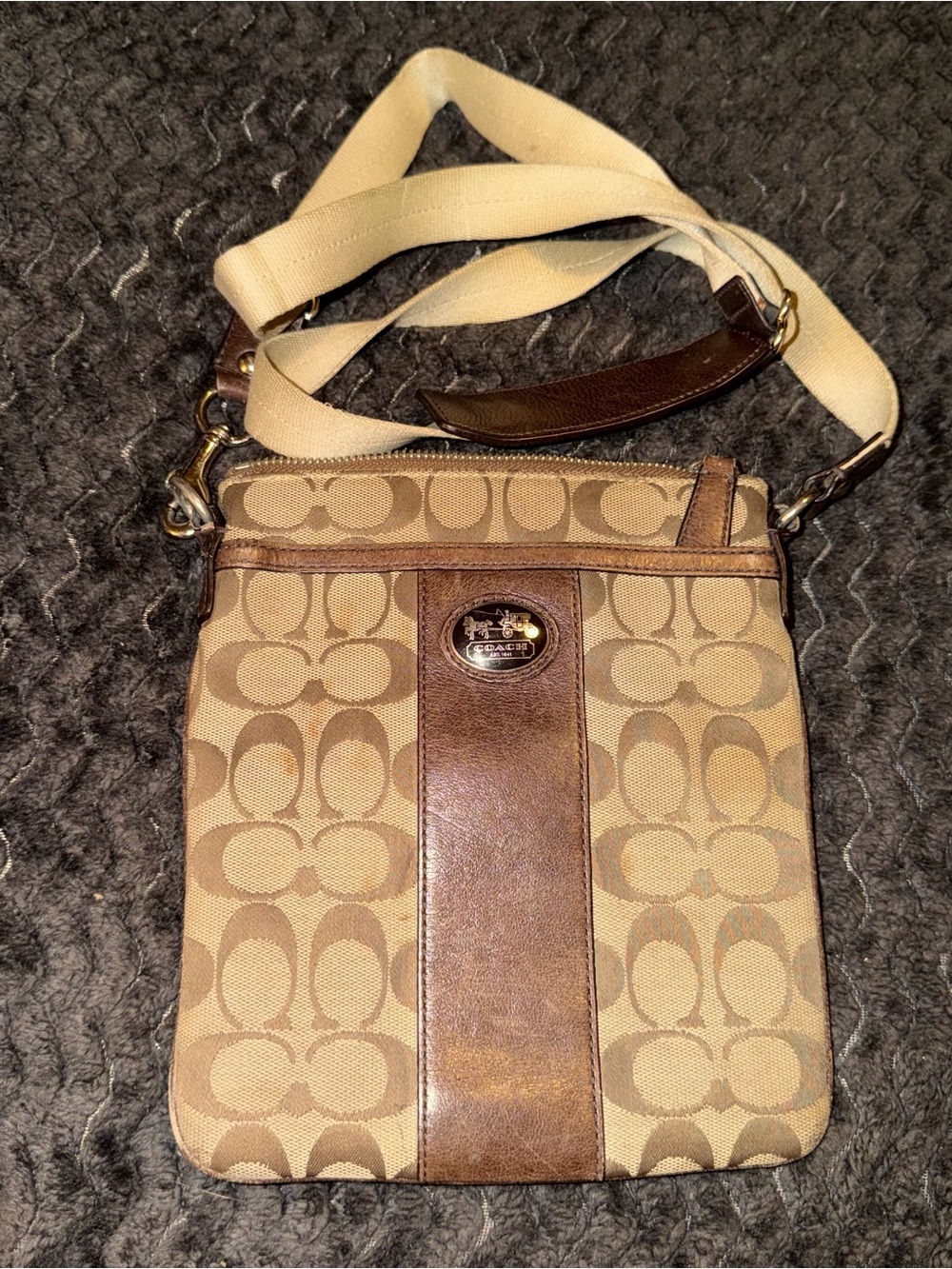Coach Tan & Brown Canvas Signature Crossbody